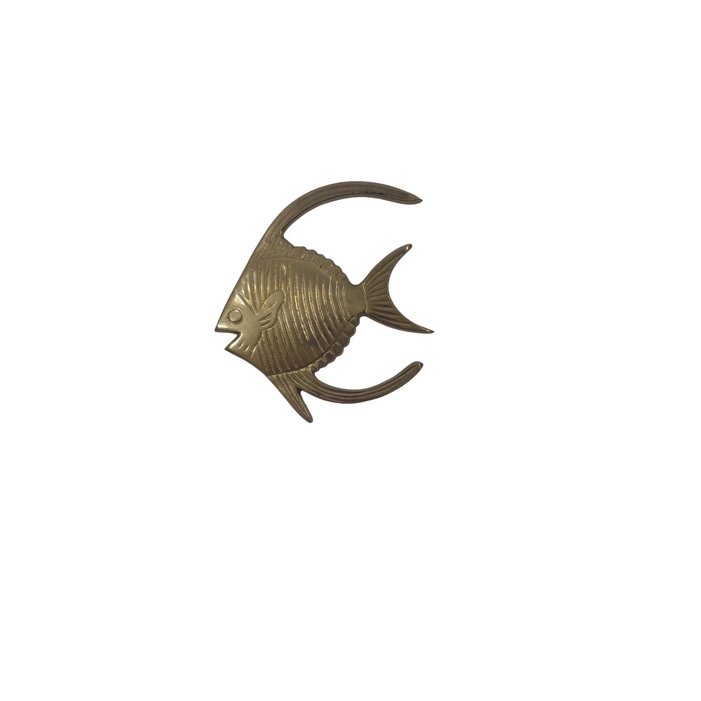 Vintage Brass Fish Wall Decor MCM Coastal Nautical Made in India 4.5"